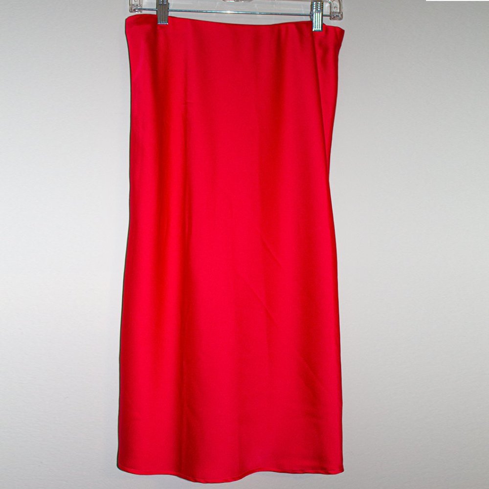 LIV Los Angeles Satin Red Midi Skirt